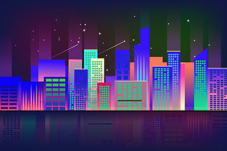 高光素材城市炫彩夜景插画
