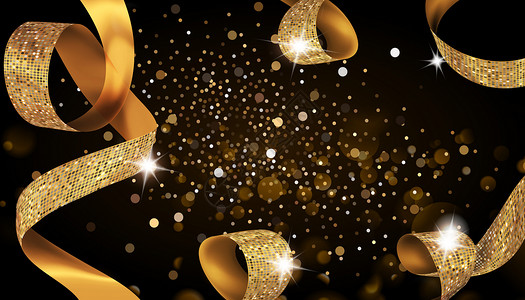 金色闪耀圣诞球金色彩带设计图片