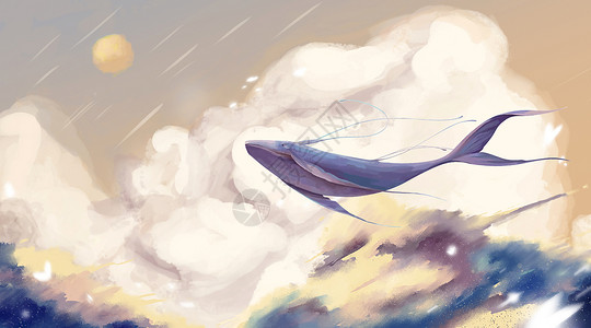 鲸素材透明鲸背上的女孩插画