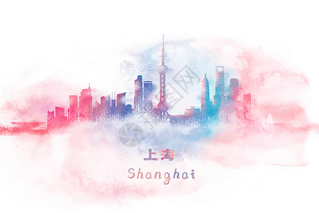 上海城市风景上海水彩插画插画