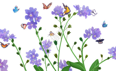 蓝色手绘小花花卉背景素材插画