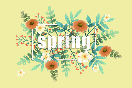 清新春天字母边框花卉植被背景背景图片