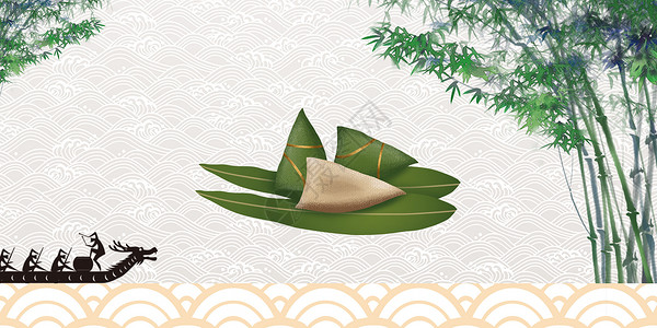 吃竹子的大熊猫端午节粽子龙舟banner设计图片