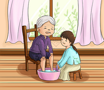 老人浴室母亲节插画