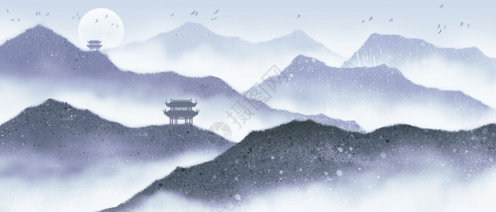 山背景素材水墨山水插画