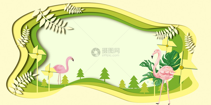 热带植物火烈鸟背景图片