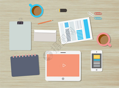 桌面ipad商务办公桌办公用品系列插画