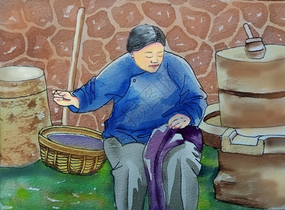 缝衣服素材老母亲缝衣服插画