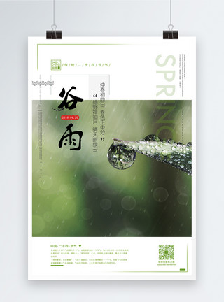 春天雨天中国风谷雨二十四节气海报模板