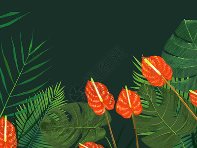红色手绘水彩花植物花卉背景插画