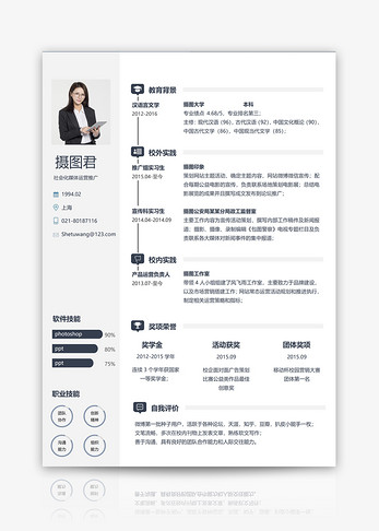 社会化媒体运营推广简历模板图片