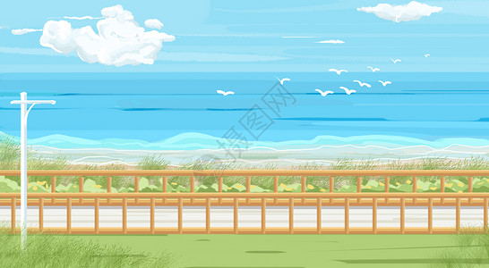 日系风格的拍摄小清新夏日海边场景插画插画