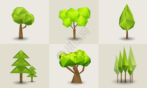 ps素材杨树低多边形绿树插画