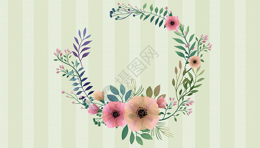 合成条纹素材植物花卉花环背景插画
