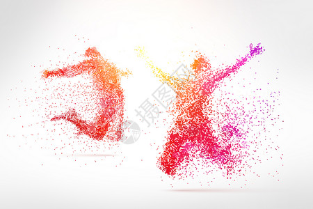 彩色素材人物跳跃人物剪影设计图片