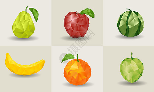 青苹果红苹果低多边形水果插画