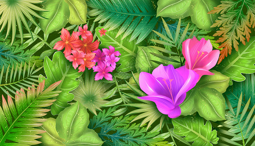 清新大花朵绿色植物花卉背景插画