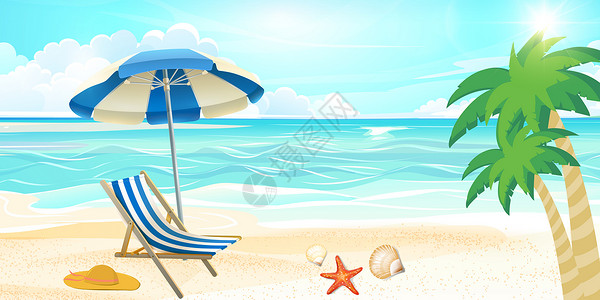 夏日沙滩清凉背景背景图片