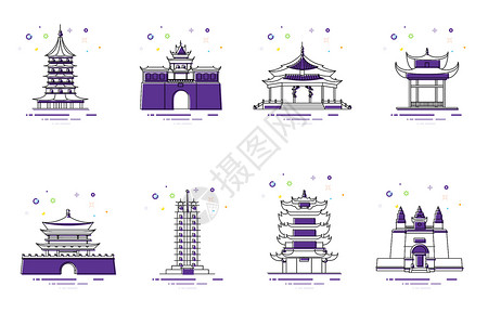 线性塔中国地标建筑插画