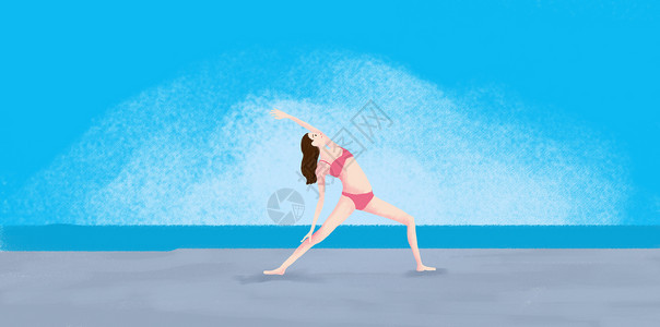 海边做瑜伽的女孩背景图片