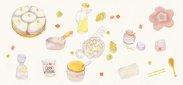 欧式食物欧式小清新餐具插画