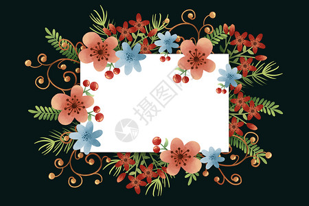 水果花卉边框樱桃花卉植被边框背景插画