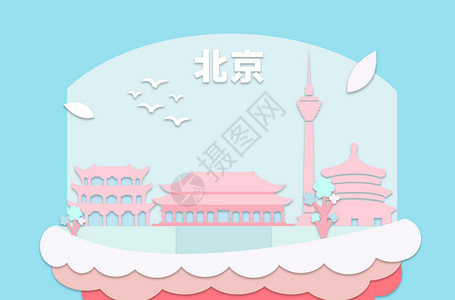北京剪纸地标都市背景图片
