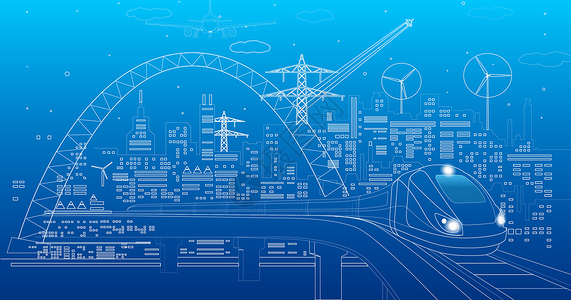火车飞机城市科技线条背景设计图片