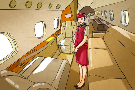 空姐飞机为人民服务插画