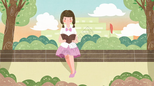 日本女学生学生校园读书学习插画插画