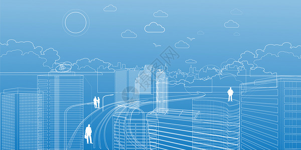 矢量商务人物城市科技线条设计图片