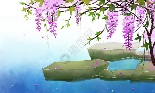 免费紫藤素材中国风背景插画插画