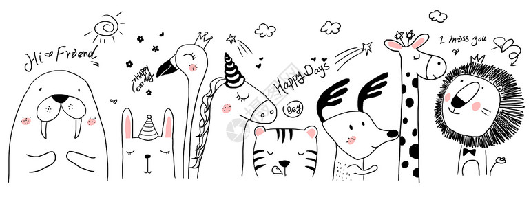 黑白老虎素材手绘欧式动物插画插画