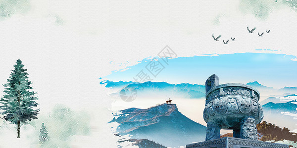 中国古建筑海报诚信中国风背景设计图片