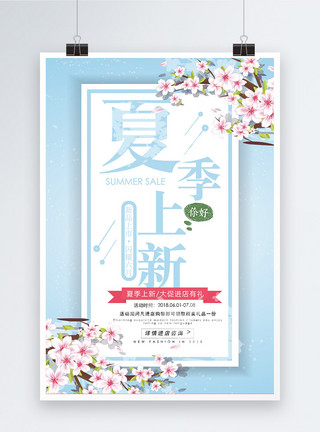 夏日小清新花卉蓝色花卉夏季上新活动促销海报模板