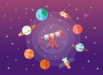科技卫星与地球宇宙星球探索插画