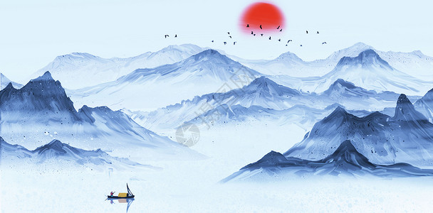 桂林山水背景水墨山水插画