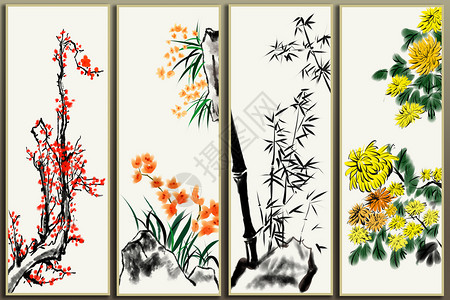 梅兰竹菊四条竹子素材高清图片