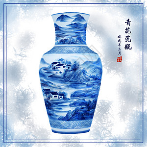 陶瓷瓶青花瓷中国风插画