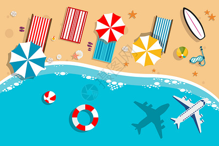 旅游物品清单俯视沙滩插画