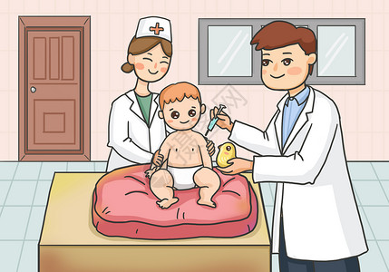 生病打针打吊瓶给婴儿打疫苗插画