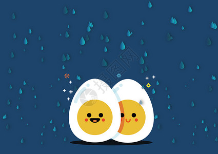 蓝色食物情侣蛋蛋插画
