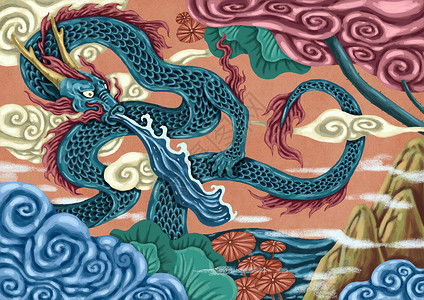 水纹图案中国龙插画