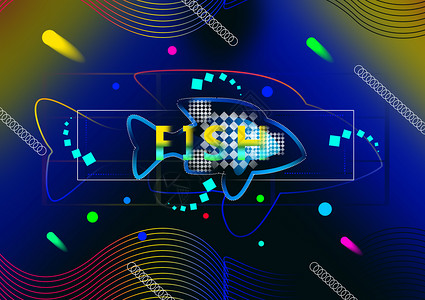 鱼线条电子鱼时尚科技背景插画