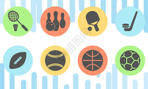 乒乓球羽毛球运动项目图标插画