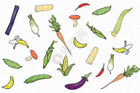 青皮甘蔗蔬菜背景插画