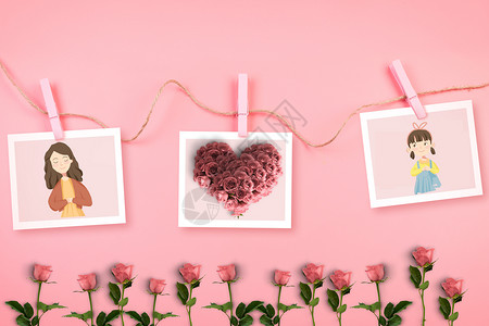 玫瑰花朵相框母亲节设计图片