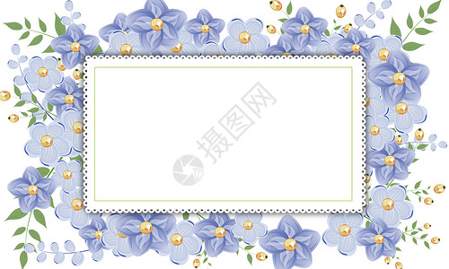 花卉枝条边框紫色小花边框背景插画