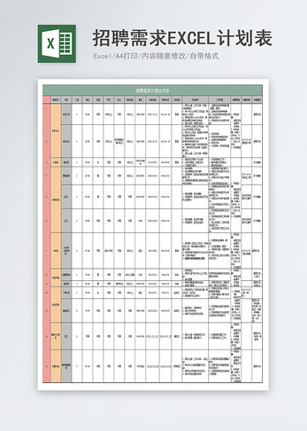 招聘需求计划表excel模板图片