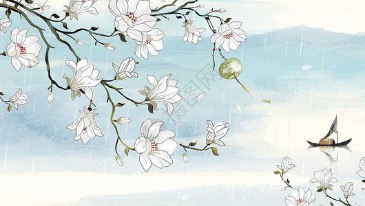 水彩玉兰花白色花卉插画高清图片